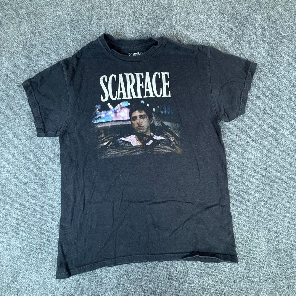 Scarface T-Shirt Mens Medium Black Tony Montana Graphic Cotton Crew Neck Casual